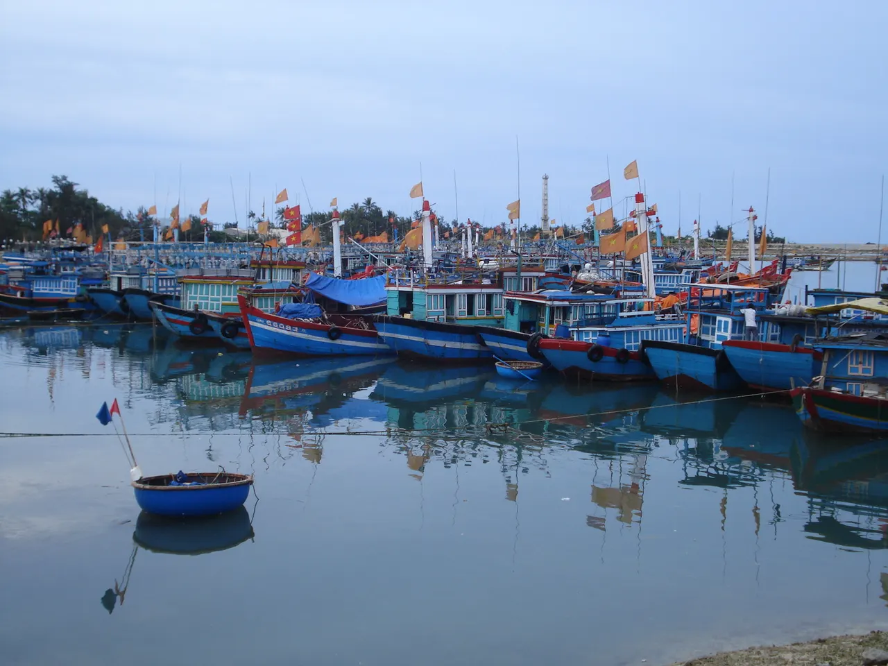 Fishing boats tied near Lý Sơn port before the morning ferry rhythm begins